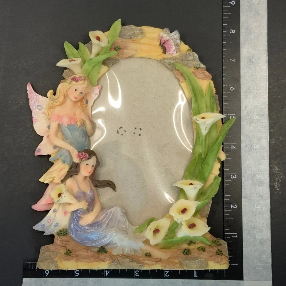 Vintage Fairy and Calla Lily Resin Photo Frame Fantasy Cottagecore Decor 5x3.5